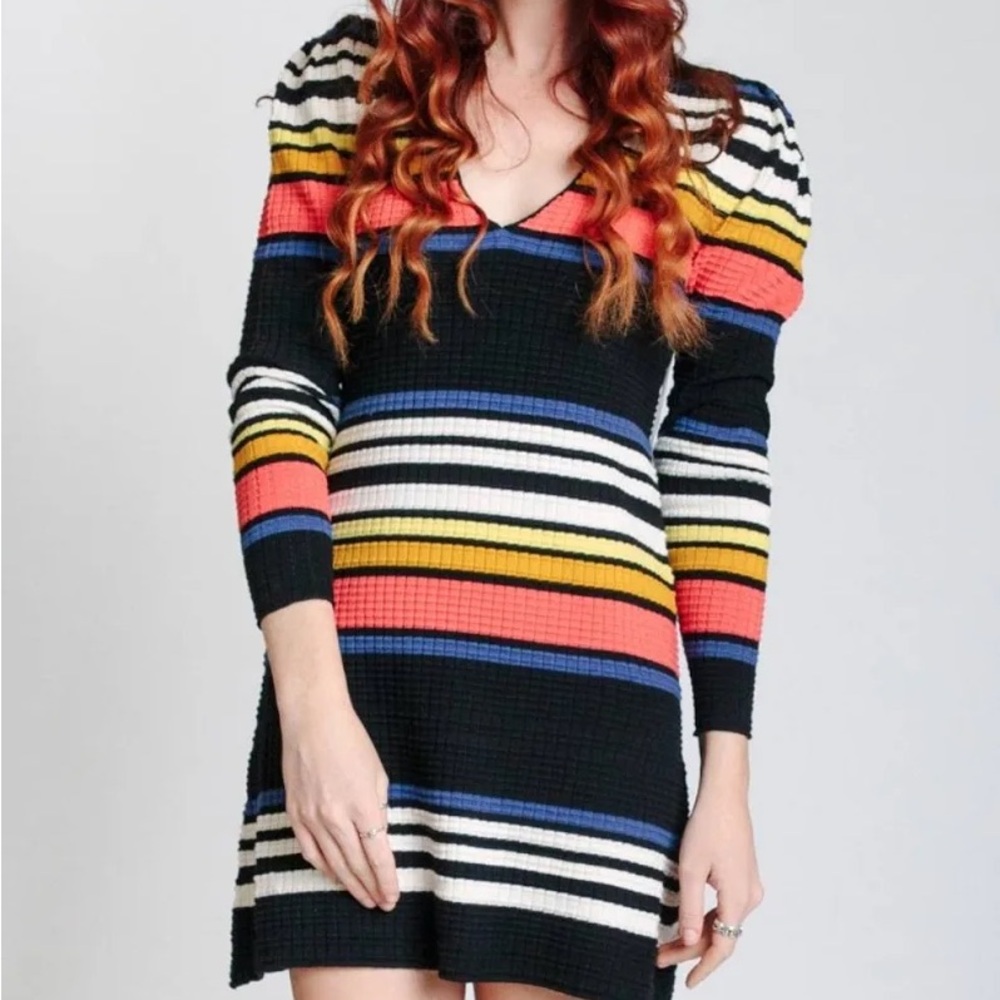 Free People Gadget Sweater Mini Dress Black Ribbed Knit Size S